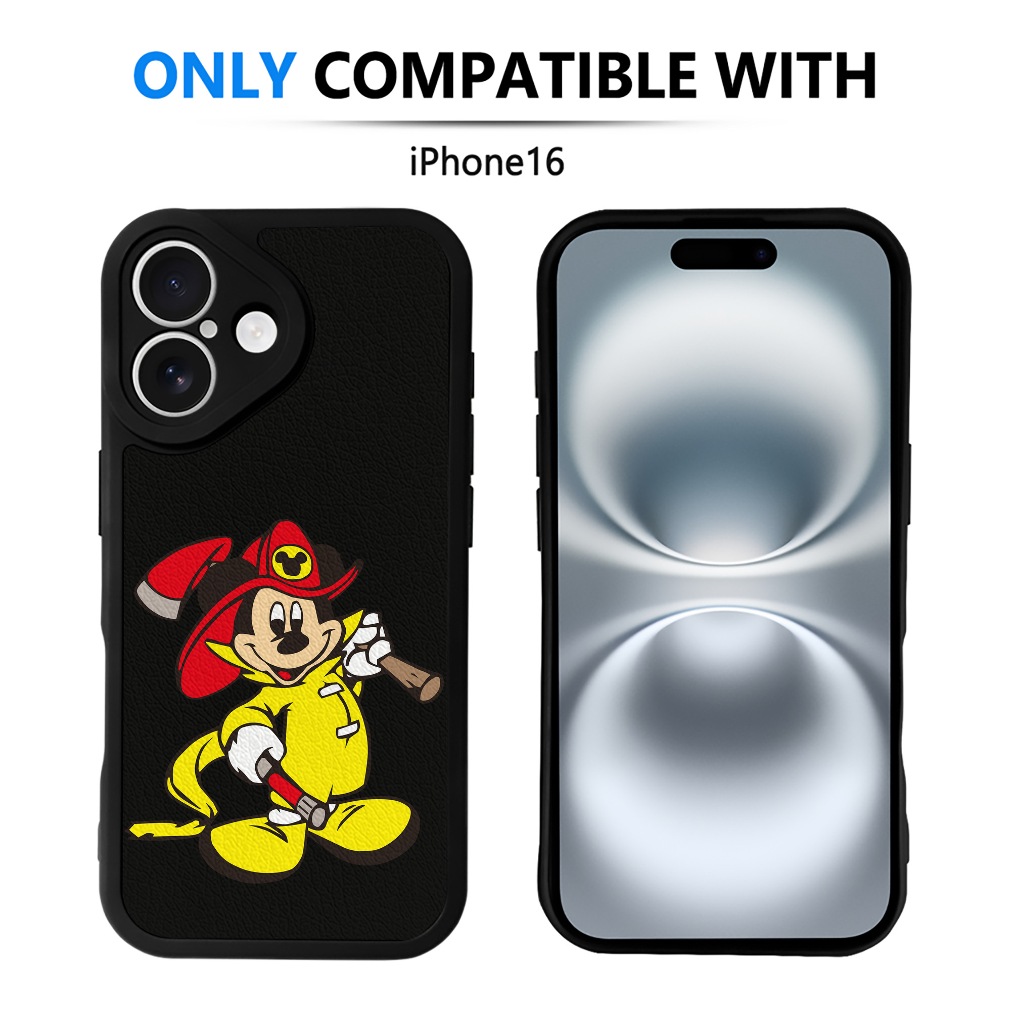 （画像用） ミッキーマウス Mickey Mouse 【iPhone 16シリーズ対応】シリコンスマホケース（レザー調） 材質：シリコン